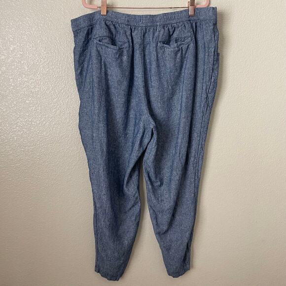 Old Navy Pants Womens XL Chambray Blue Linen Rayon Straight Leg Pull On Pockets - Picture 8 of 12